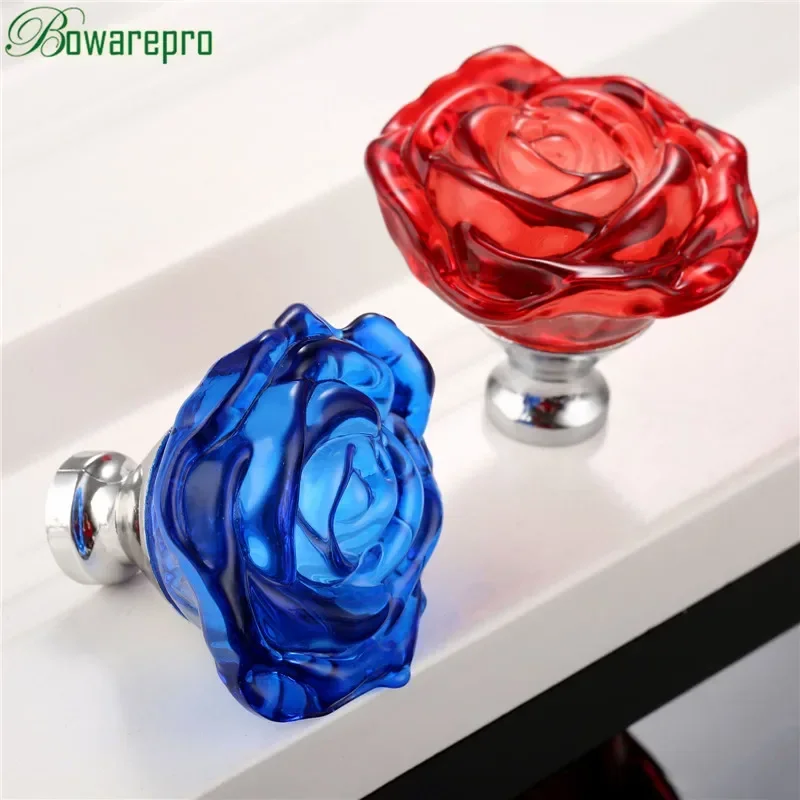 Furniture Hardware Nut - bowarepro 50MM Crystal Rose Glass Handle